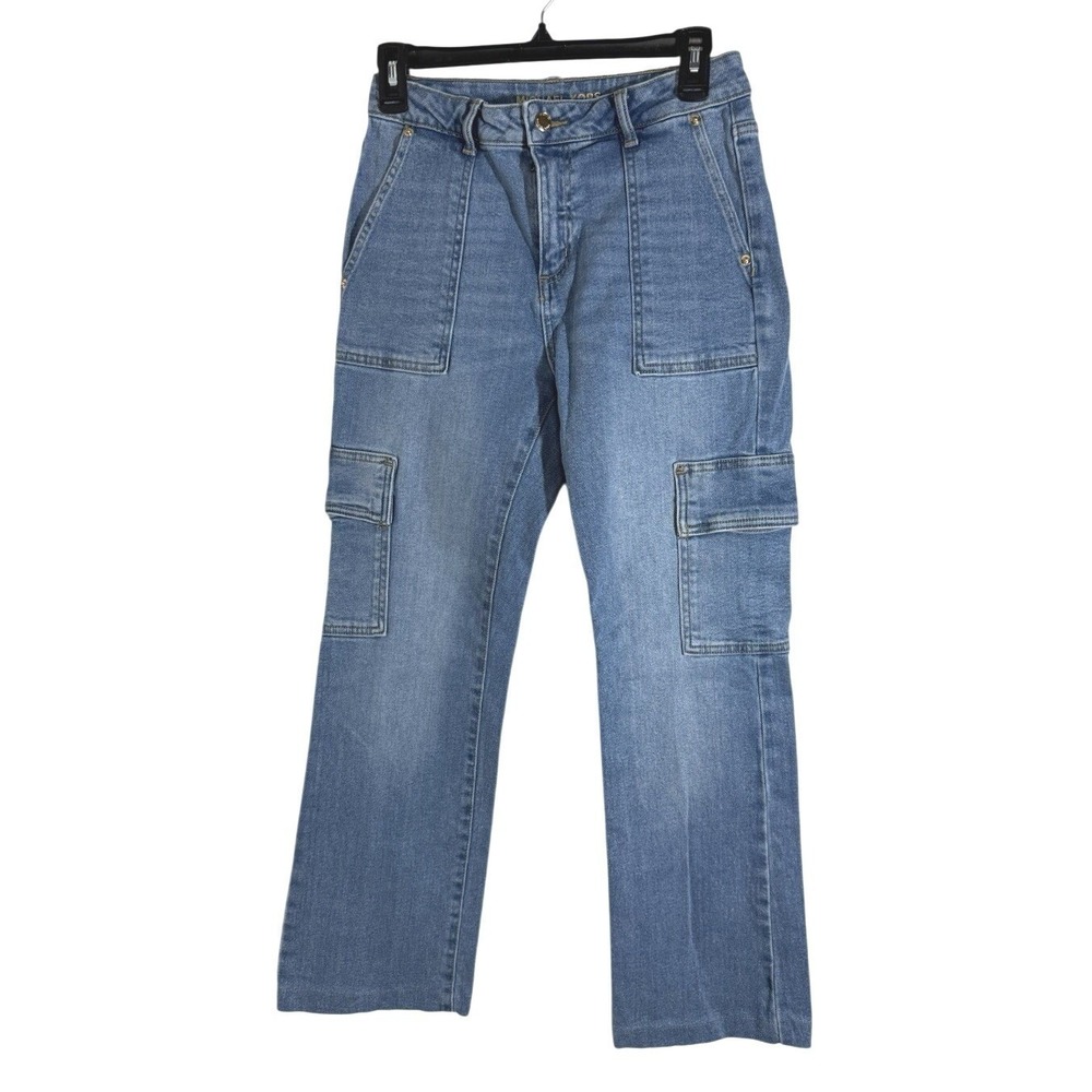 Michael Kors Womens Cargo Jeans Blue Size 4 Wide Leg Utility Medium Wash Denim - Picture 2 of 8